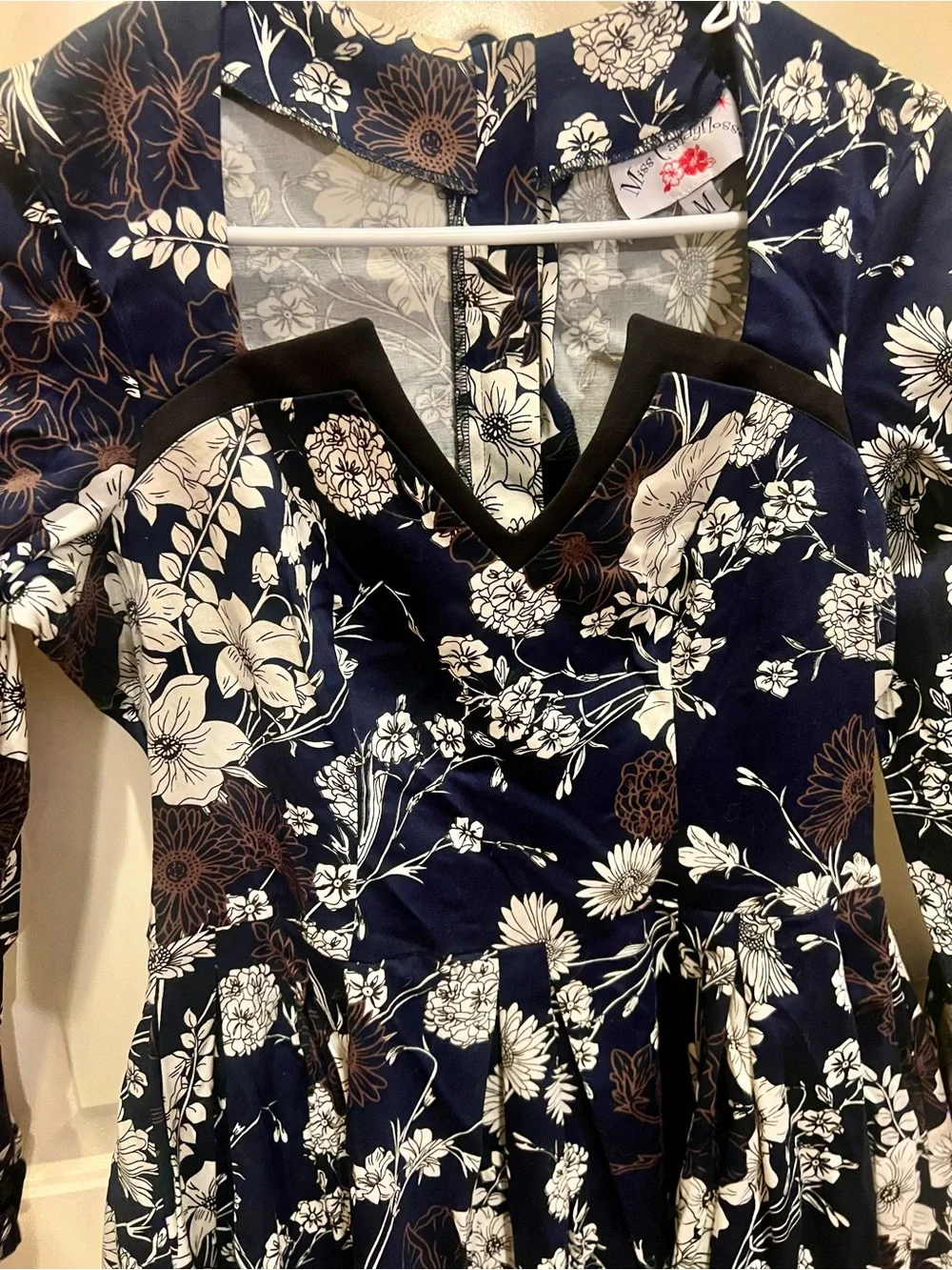 Miss Candyfloss Navy Floral Midi Dress - Medium